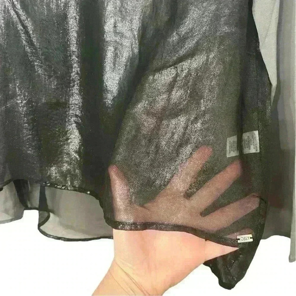 Obey Propaganda Womens Sheer Metallic Color-block Blouse, Size S - Picture 4 of 5